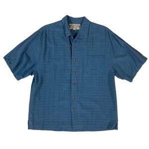 Jamaica Jaxx Blue Silk Textured Button Shirt L Retro Vacation Resortwear